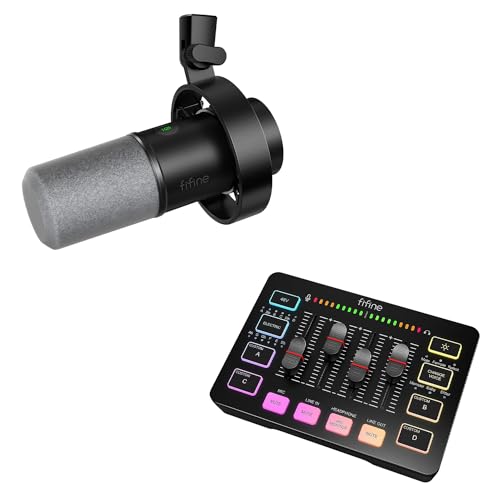 FIFINE XLR Studio Mikrofon und Gaming Audio Mixer, USB Microphone PC mit Streaming Mischpult für PS4/5 Mac, RGB Soundkarte für Gaming YouTube, Individuelle Steuerung, Voice Change(K688+SC3)
