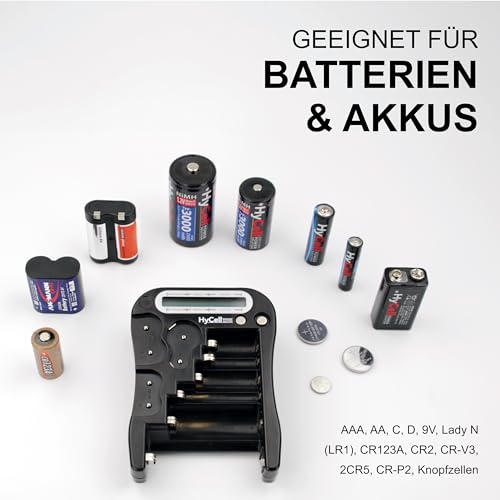 HyCell Digital Batterietester / Kapazität Testgerät zur Batterie Anzeige / Akku Anzeige / Knopfzellen Anzeige / LCD Batterieprüfergerät mit zuverlässigen Testergebnissen