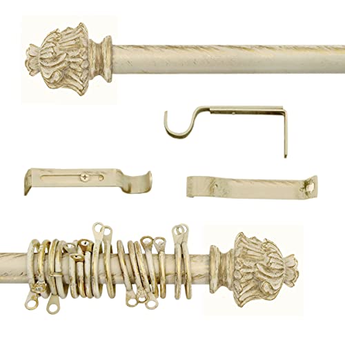 AT17 Barra de Cortina, Barra para Cortina Extensible Romántico Rústico Shabby Chic - Vintage - 160-300 - Diámetro 2 cm - Marfil Oscuro/Oro - Metal Cover
