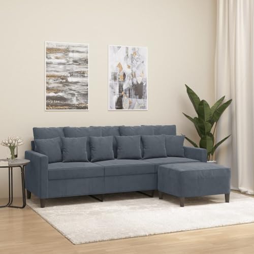 GeenYuu Sofá de 3 plazas con taburete, color gris oscuro, terciopelo de 180 cm, estructura de metal resistente, cómoda experiencia de asiento para sala de estar, muebles de salón versátiles