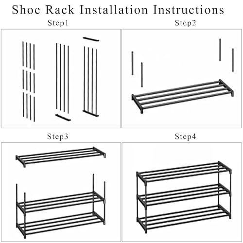 Étagère à chaussures à 3 niveaux, petit organisateur de chaussures étroit, étagère de rangement en métal, économie d'espace, assemblage facile et design solide, étagère à chaussures empilable pour – Image 4