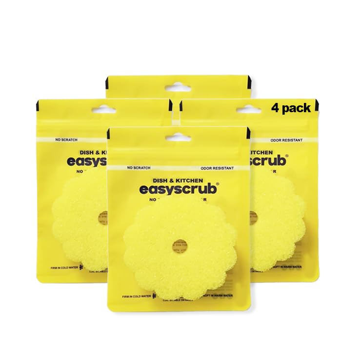 Easyscrub No Scratch Dish & Kitchen Sponge, Odor Resistant, Flower Shape Scrubber for Utensils & Cookware, Firm in Cold Water, Pack of 4 (Yellow)-image-4