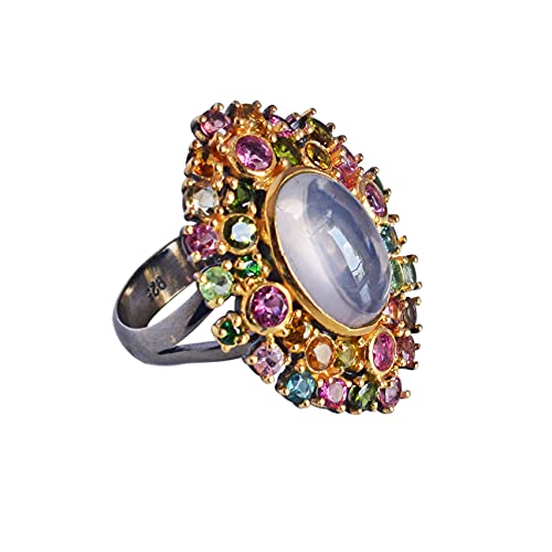 Bague en argent 925 avec tourmaline rose précieuse de haute joaillerie