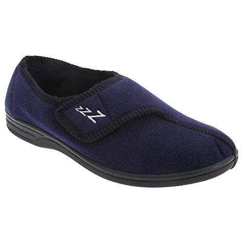 Zedzzz Mens Connor Touch Fastening Velour Slippers (6 UK) (Navy Blue)