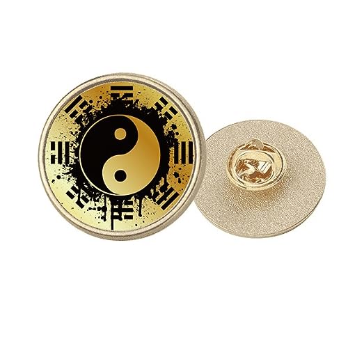 Broche de Tai Chi pin de metal dorado redondo con pintura de tinta china para solapa