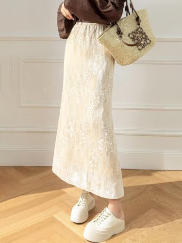 ebossy Women's Elegant Elastic Waist Sequin Flowy A-line Flared Long Skirts Sparkly Fishtail Mermaid Maxi Skirts4