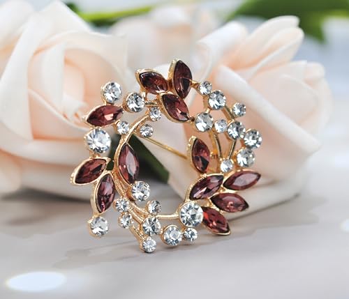Image of Gyn&Joy Clear Crystal Rhinestone Floral Wreath Pin Brooch BZ005