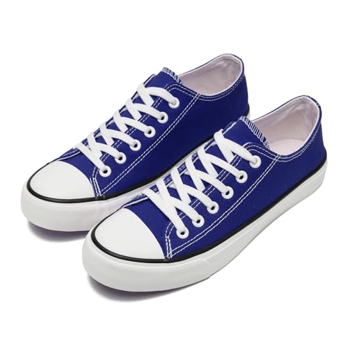 rosyclo Canvas Shoes for Women and Men Low Top Canvas Sneakers Fashion Lace Up Comfortable Womens Classic Casual Tennis Walking Shoes Blue