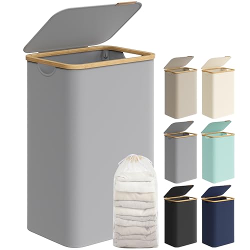 SONGMICS 90L Laundry Hamper with Lid Dove Gray Collapsible