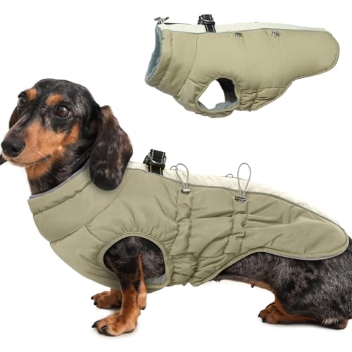 IKIPUKO Medium Dog Coat Dog Winter Jacket,Warm Zip Up Snowsuit Dog Harness Vest Reflective Water-Resistant Dog Coat Dog Snow Jacket for Medium Dogs Jack Russell, Mini Schnauzer, Apricot