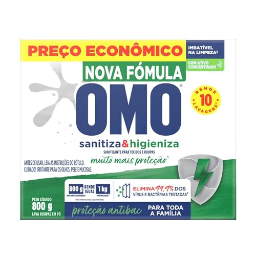 Sabão em Pó Omo 800G Lavagem Perfeita Sanitizante, Omo