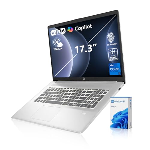 PCONLINE HP Essential 17 Business AI Laptop, 17.3" HD+ Touchscreen Display, Intel i7-1355U, Customized 16GB / 64GB RAM, 1TB / 2TB SSD, HDMI, Backlit Keyboard＆Numeric Kepad, FP Reader, Wi-Fi 6, Win11H