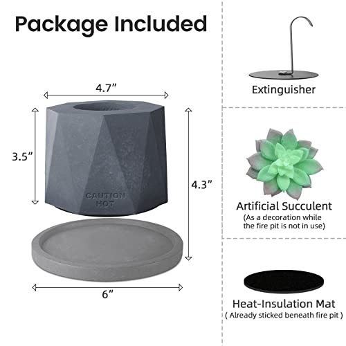 Kante Table Top Fire Pit Indoor Outdoor Fire Pit Bowl, Concrete Table Top Firepit Alcohol Fireplace Mini S’mores Maker, Tabletop Fire Pit With Extinguisher And 6’’ Light Grey Concrete Plate #TOP6