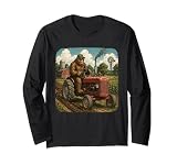 Funny Bigfoot Farmer Tractor Vintage Country Fathers Day Long Sleeve T-Shirt