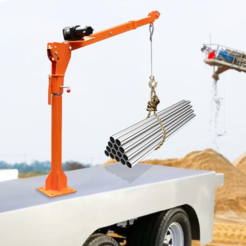 1100lb Truck-Mounted Crane Hoist with 3500lb 12V Electric Winch, Folding Electric Pickup Truck Crane, 360° Swivel Pickup Truck Jib Cranes for Lifting Goods in Construction Factory