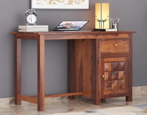 Image of Solid Sheesham Wooden Study Table & Desk with Drawer for Office and Home | Computer Laptop Table | Reading & Writing Desk | Laptop Desk (Honey D)