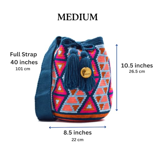 Wayuu bag, Mochila Medium, Solid Strap, Woven Crossbody Bucket Bag, shoulder Ethnic Crochet3