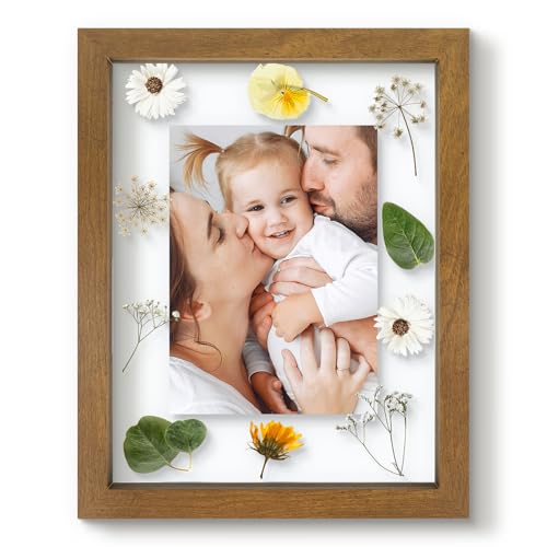 16x20 Floating Picture Frame - Brown Solid Wood Frame for Pressed Flower - Real Glass of Front - Use as 11x14 or 12x16 Picture Frame - for Wall Mount Display (Brown 1 Pack)