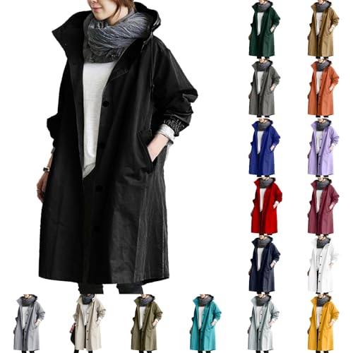 Angxiwan leichte regenjacke damen Regenjacke Wasserdicht Windbreaker Große Größen Regenmantel Atmungsaktiv Leicht Futter Übergangsjacke Lang Softshelljacke mit Kapuze...