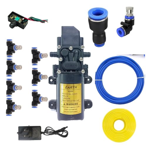 Image of DIY Misting System Kit with Nozzles, Mist Pump, Pipe, Connectors etc. for Terrace /Balcony /Garden cooling /Animal Husbandry /Hydroponics /Fish Farming (7 NOZZAL AND 20FEET PIPE)