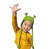 Union Power Knitted Braid Hat with Ears, Adult Green Costume with Ears Kid Halloween Cosplay Prop, Handmade Crochet Hat Gift (Child)
