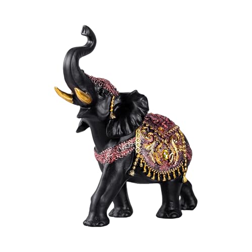 Estatua Elefante Decoración Negra y Dorada 9in miniatura 3