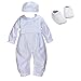 Produktbild Cinda 3 Stück Jungen Satin Taufe Strampler Hut Lätzchen und Schuhe Weiß 74-80