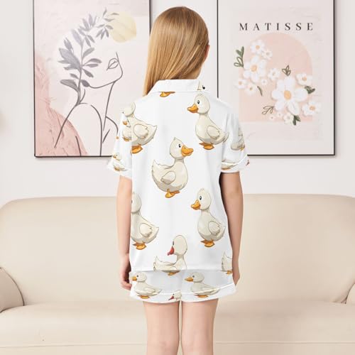 senya Pajama Sets Silky Button Down Nightwear Sleepwear Size 5-14 Years White Duck4