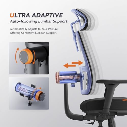 Image of DROGO Ergonomic Office Chair for Work from Home with Adaptive Lumbar Support, Laptop Tray, 4D Armrest, Recline, Footrest, Adjustable Height & Headrest, High Back (Black)