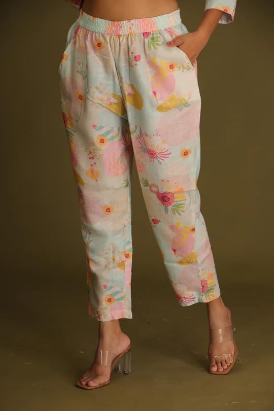 Leriya Fashion Women's Rayon Floral Regular Western Co-Ord Set (Lf-W1936&Tr958_Light Pink_Xl)