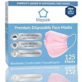 Litepak 125-Pack Disposable Face Mask Premium Comfort Earloops with Dispenser Box (Pink)