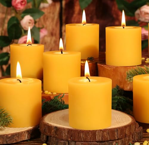 2x2 in Beeswax Pillar Candle- 6pcs, 120-Hour Burn Time Beeswax