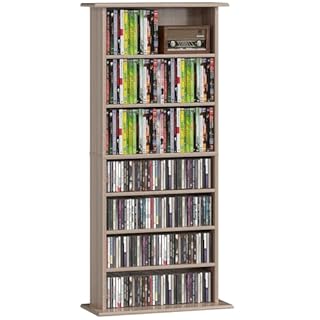 HOMCOM 360 CD/185 DVD Storage Unit, 185 Blu-ray Media Storage Shelf with 8 Compartments and 6 Adjustable Shelves, CD Tower for Living Room, Bedroom, Office, Natural Wood Finish