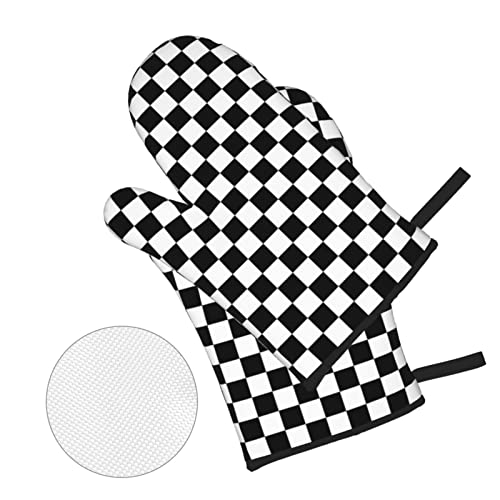 Black White Race Checkered Flag Oven Mitts And Pot Holders Sets Set Of 4，Resistant Hot Pads Non-Slip Cotton Lining Gloves For Kitchen Baking Cooking Grilling #TOP2
