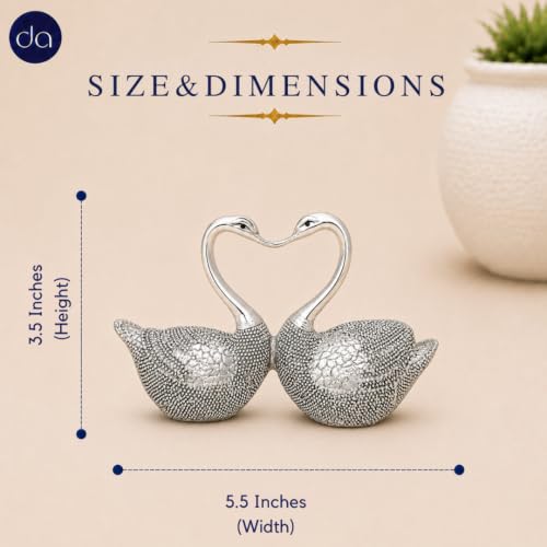 Image of 999 Silver Plated Swan Pair Love Birds Showpiece for Couple | Love Statue with Gift Box for Wedding, Anniversary & Housewarming Gifting | 3.5 Inch
