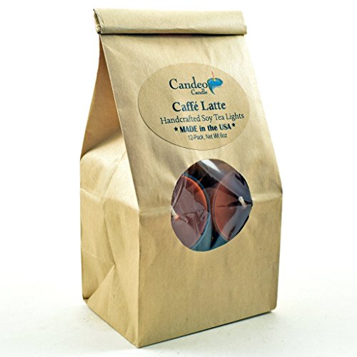 Caffe Latte Scented - Soy Tealight Candles, 12 Pack - Brown Tealight Candles - Highly Scented - Made With Soy Wax - Handmade In The Usa - Candeo Candle - Food Scents #TOP1