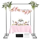 8.2FT Square Wedding Arch,Metal Arch Backdrop Stand Heavy Duty Adjustable,Extra 2 Clamp Change Over The Table Rod Stand,Black Balloon Arch Stand for Valentine Party Decor,Photoshoot Backdrop Stand Kit