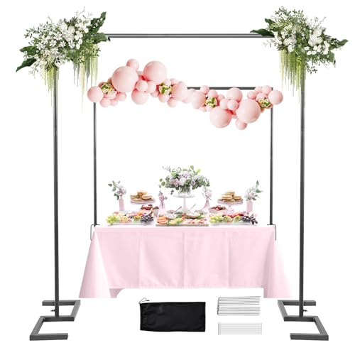 8.2FT Square Wedding Arch Metal Arch Backdrop Stand Heavy Duty Adjustable Extra 2 Clamp Change Over The Table Rod Stand Black Balloon Arch Stand for Valentine Party Decor Photoshoot Backdrop Stand Kit