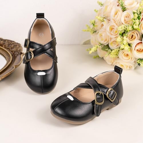 Toddler Girls Mary Jane Shoes Leather Soft School Wedding Strap Sneakers Baby Flat Non Slip Elegant Birthday Shoes 6
