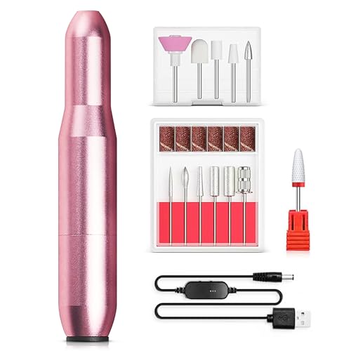 Electric Nail Drill Kit Electric Nail File with Buffing/Sanding Interchangeable Drill Bits & USB Power Supply, Nail Art Drill Remove for Poly Gel Acrylic Nail Dip Power Builder Gel Remover Home Salon