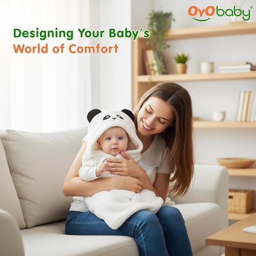 Image of OYO BABY Newborn Baby Combo Pack | Hooded Sleeping Bag Wrapper & Baby Bath Towel | Premium Soft Flannel | Gentle on Baby Skin | Quick Dry & Absorbent | 0-12 Months | Panda & Unicorn White