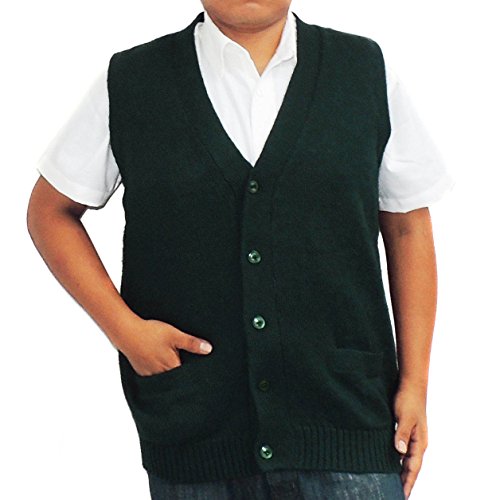 Vest alpaca and blend V neck buttons JERSEY made in PERU buttons and Pockets DARK GREEN L