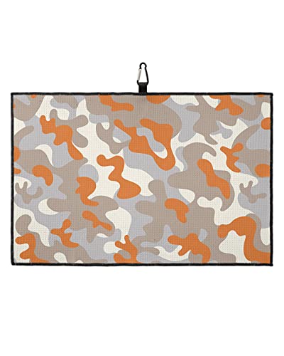 Modern Camouflage Golf Towel,Funny Golf Towel For Golf Bags Disc With Clip,Abstract Orange Grey And White Personalized Microfiber Waffle Golf Club Towel Accessories Gift For Men/Women/Dad/Mom/Grandpa #TOP11