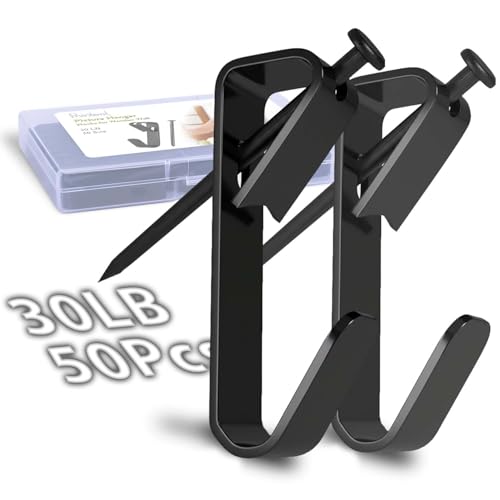 Image of Picture Hangers, Extra Thick, 30 lb, for Decorative Drywall & Plaster Walls - Small Nails for Painting, Frame Hooks to Hang for Hanging, 50 pcs, Black