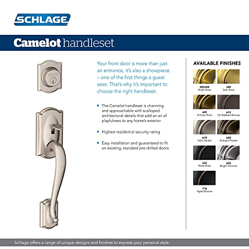 Image of Schlage F60 V CAM 716 GEO Camelot Front Entry Handleset with Georgian Knob, Deadbolt Keyed 1 Side, Aged Bronze