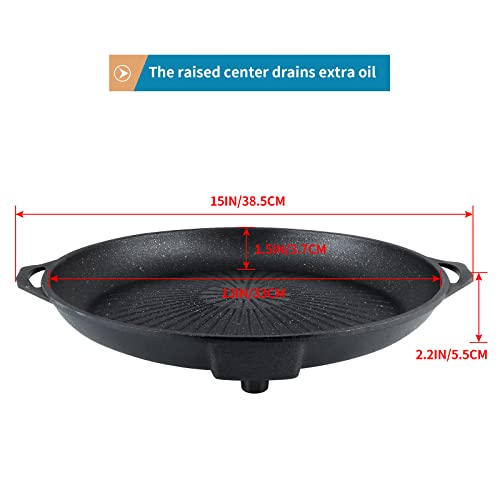 Sanbege Bbq Grill Pan With Nonstick Maifan Stone Coating And Oil Drain, 13" Smokeless Griddle Plate For Gas Stove, Indoor Or Outdoor Open Flame Grilling (Round) #TOP2