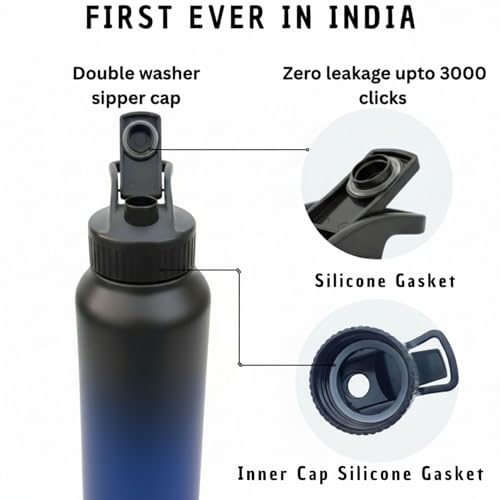 Image of Speedex Stainless Steel Metal Water Bottle 1 Ltr 1000 ml, BIS Approved, Leak Proof Sipper Cap Bottle for Office, School, Gym, Travel, Daily Use for Men, Women, Kids, Adults, Black Blue, Set of 3