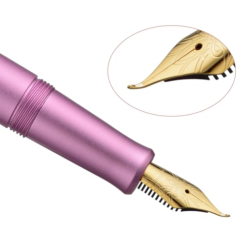Image of Hongdian M2 Mini Fountain Pen with Bent Nib, Sleek Shape Aluminium Short Pocket Travel Pen (Lilac Purple)