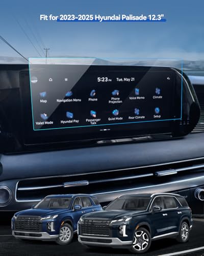 LANTU 7PCS Car Screen Protector for Hyundai Palisade SE, SEL, XRT, Limited, Calligraphy 2023 2024 2025 Accessories Navigation& Instrument& AC& Rear Row Climate Screen Protector Tempered Glass 12.3''