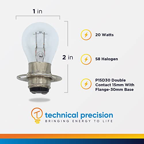 Technical Precision Microscope Light Bulb 20W Replacement for Light Bulb/Lamp 1634 Flanged P15D30 Double Contact Base S8 20V Halogen Bulb - Clear - 1 Pack